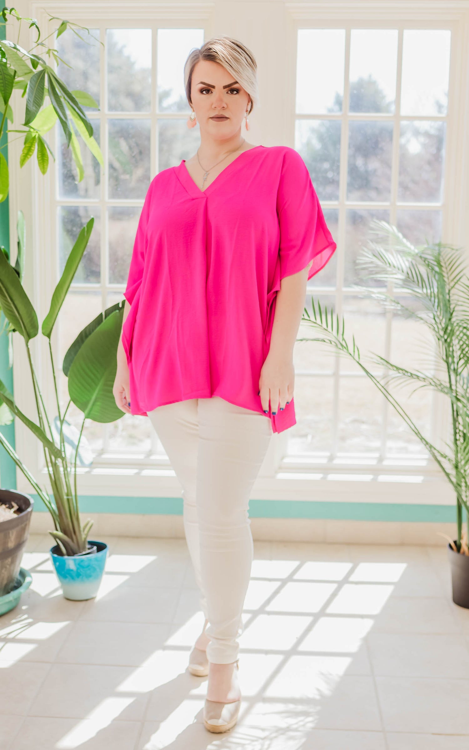 fuchsia vneck oversized tunic