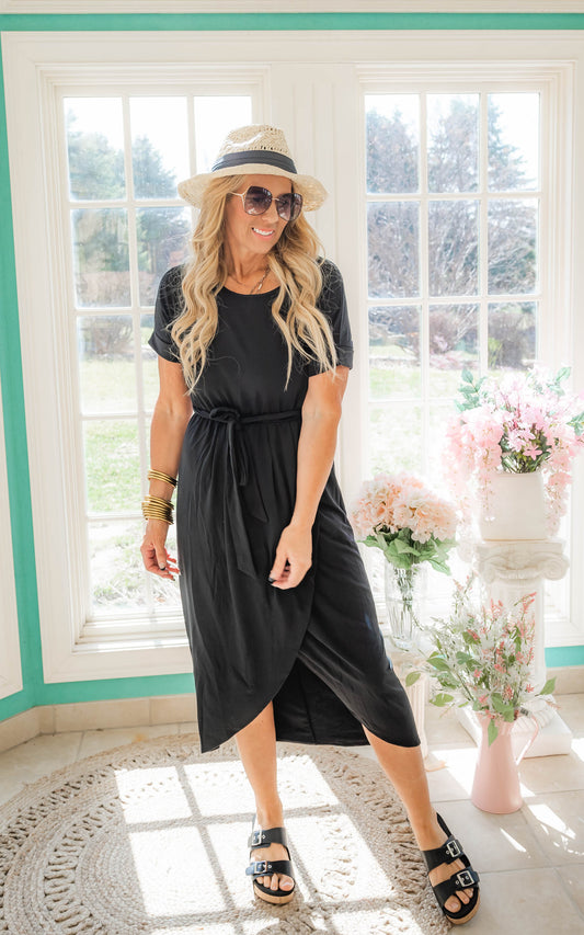 black tulip midi dress