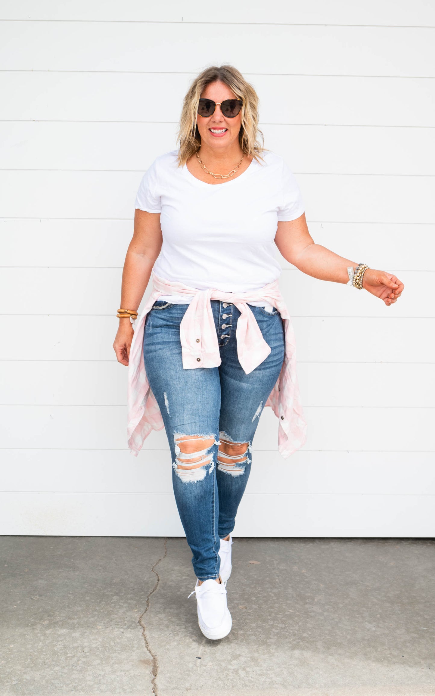 distressed button fly denim