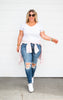 distressed button fly denim