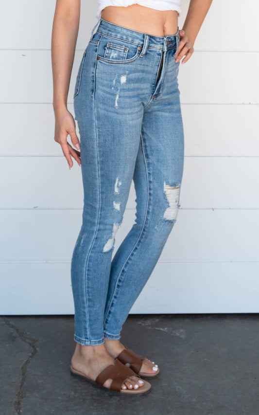 high rise tummy control denim