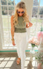 light olive soft ribbed crew neck tank top
