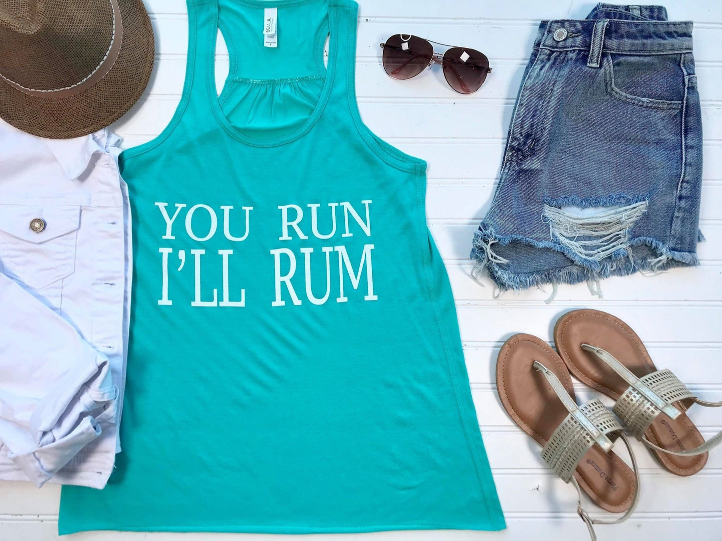 You Run, I'll Rum Tank- Aqua - BAD HABIT BOUTIQUE