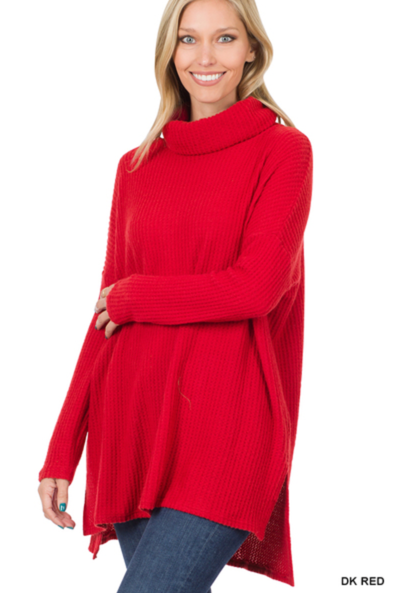 red thermal waffle tunic