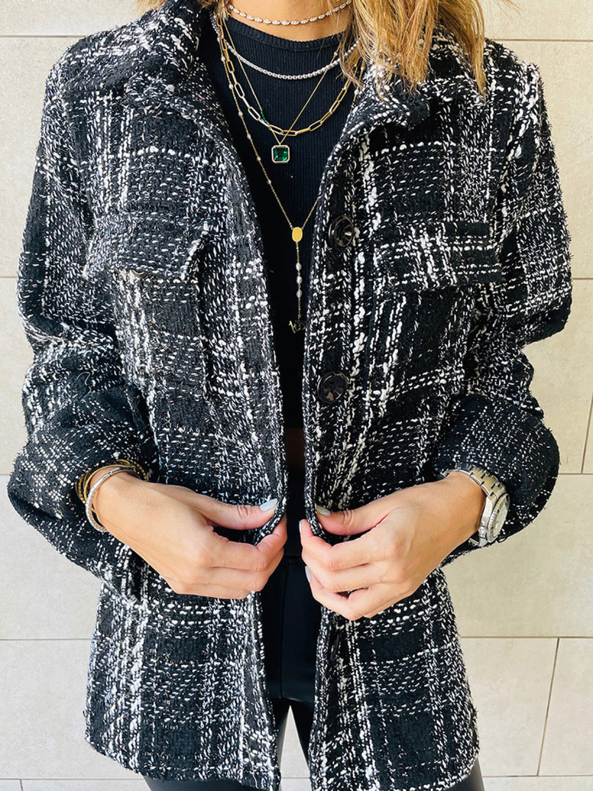 black plaid jacket