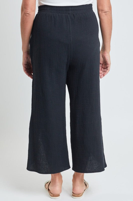 black gauze wide leg cropped capri