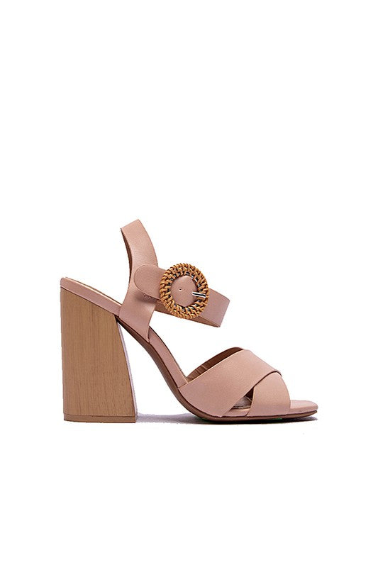 Ankle Strap Wicker Wedge Sandal - Nude - Final Sale