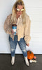 Raw Hem Colorblock Corduroy Jacket -POL