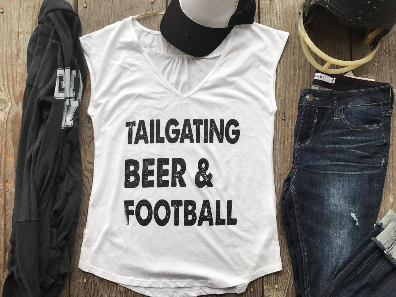 TailGating, Beer & Football Cap Sleeve Tee - BAD HABIT BOUTIQUE