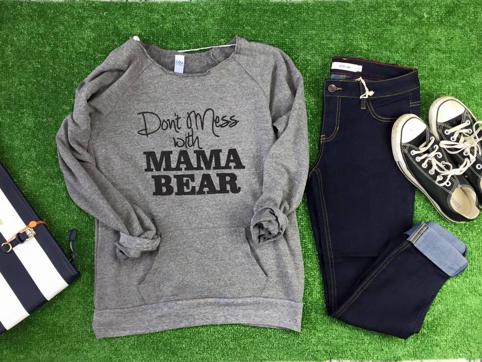 Dont Mess with Mama Bear Slouchy Sweatshirt Gray - BAD HABIT BOUTIQUE