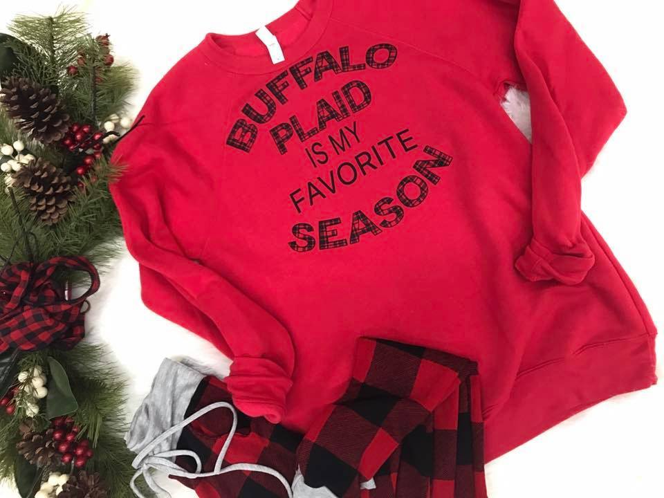 Buffalo Plaid is My Favorite Season Sweatshirt | Red - BAD HABIT BOUTIQUE