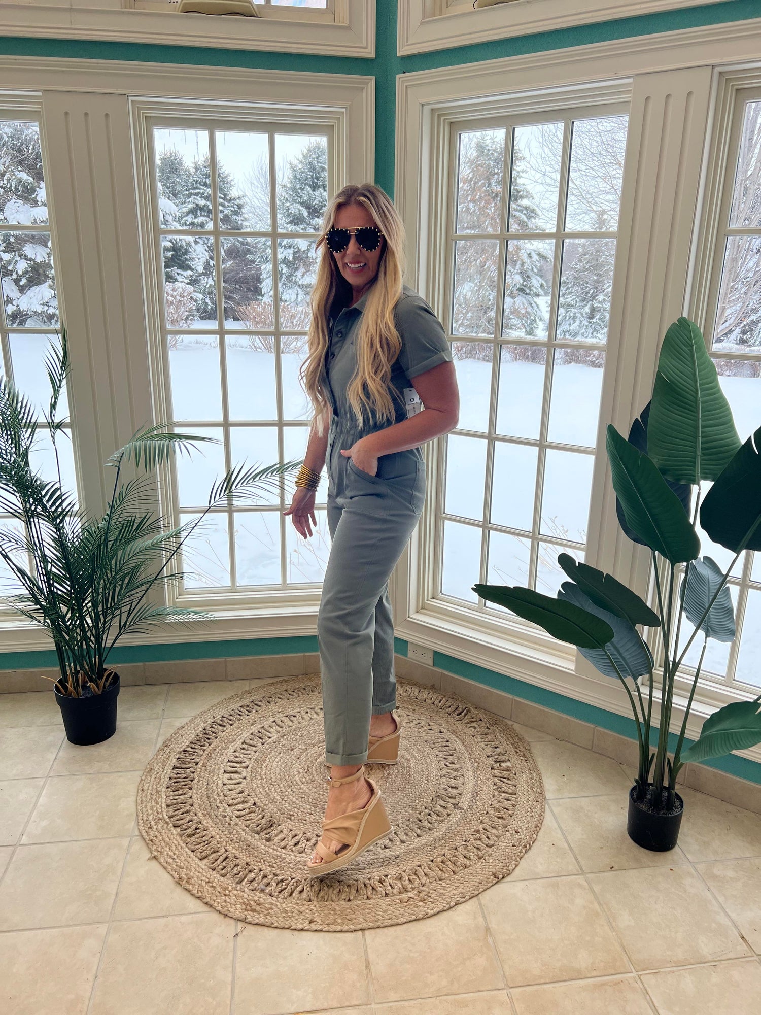 Short Sleeve Utility Style Jumpsuit  by Mono B