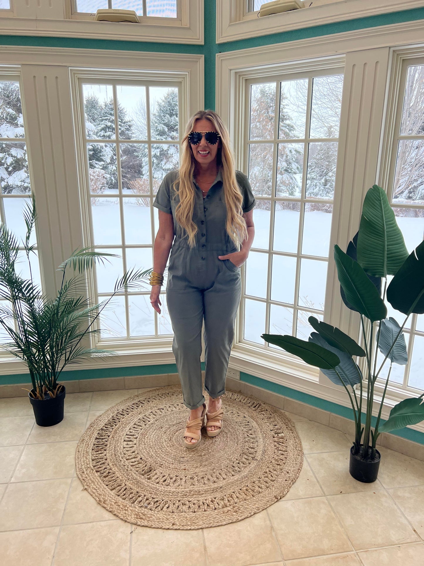Short Sleeve Utility Style Jumpsuit  by Mono B