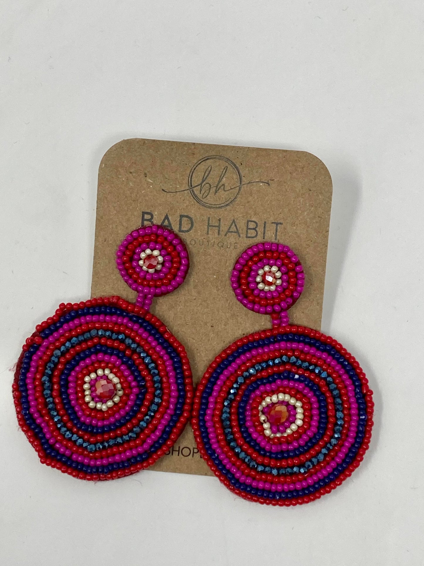 Fuchsia Beaded Circle Earrings FINAL SALE