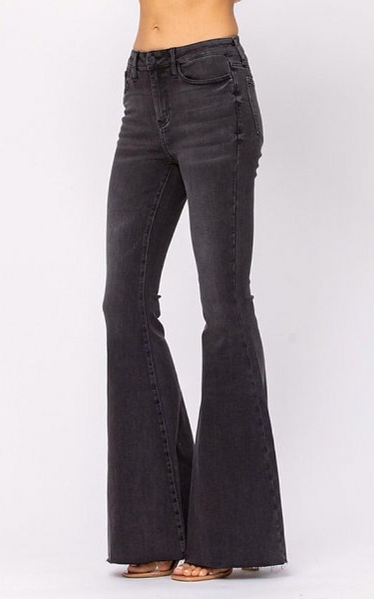 black mid-rise super flare jeans