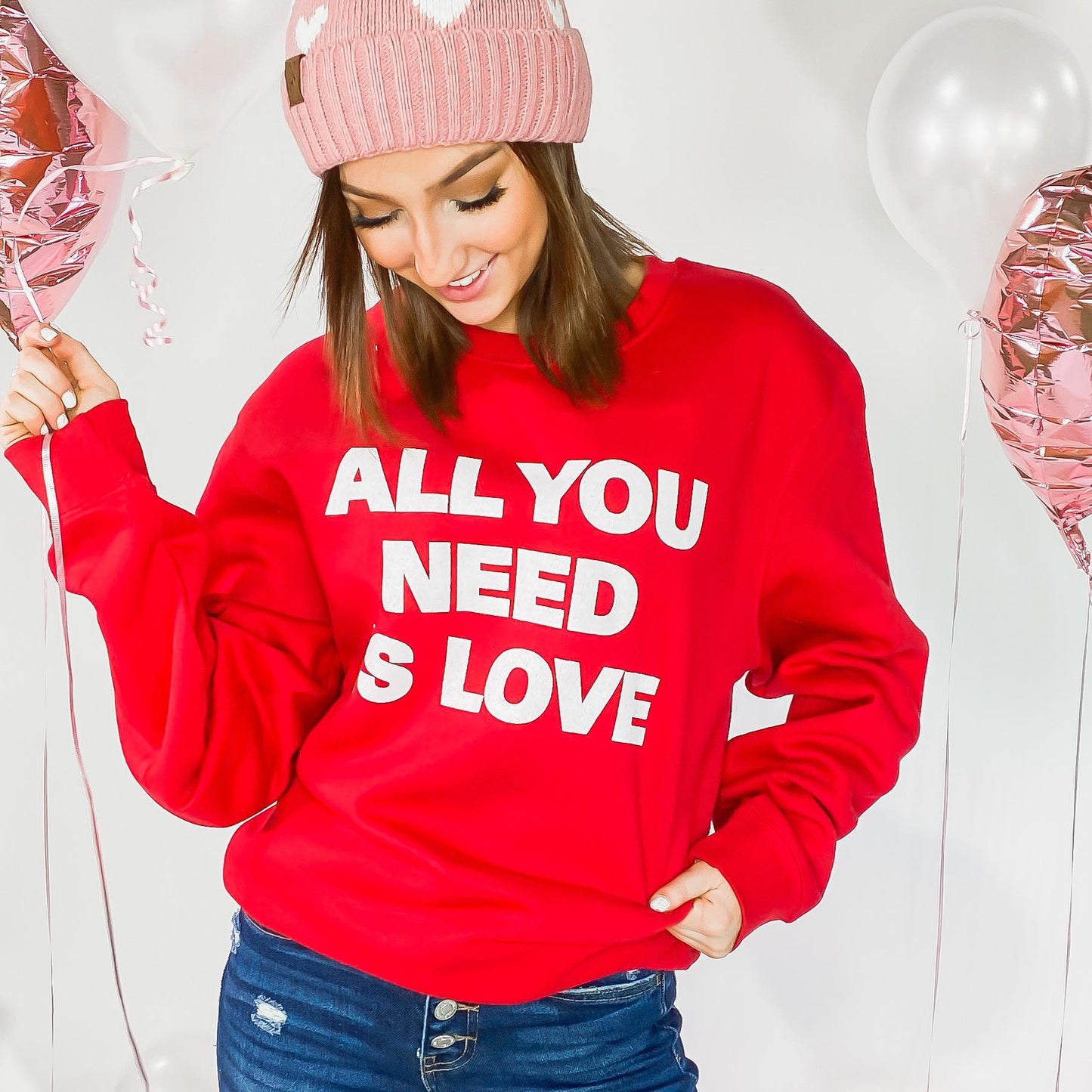 All You Need is Love Sweatshirt-Red, CLOTHING, BAD HABIT APPAREL, BAD HABIT BOUTIQUE