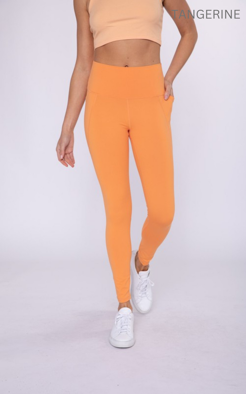 Tangerine Tummy Control Tapered Band Essential Solid Highwaist Leggings  BY Mono B