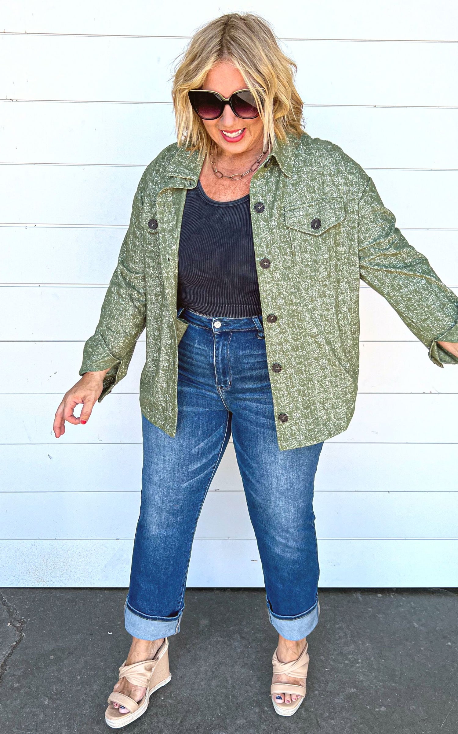 olive melange shacket