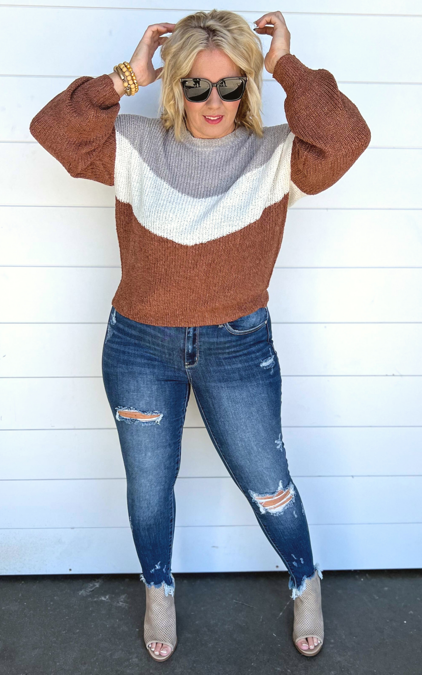 chevron colorblock sweater