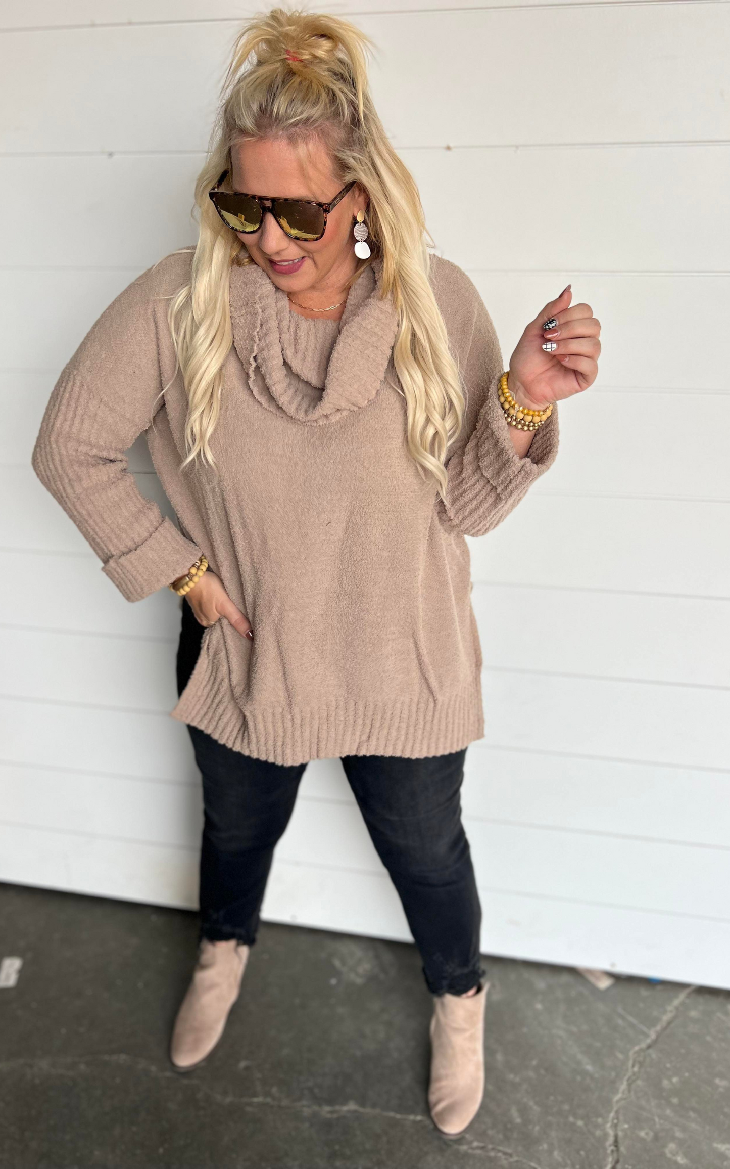 cowl neck tunic sweater