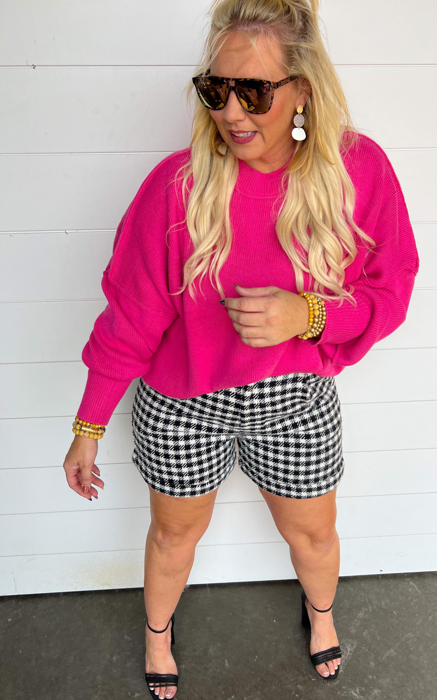 bright pink drop shoulder sweater