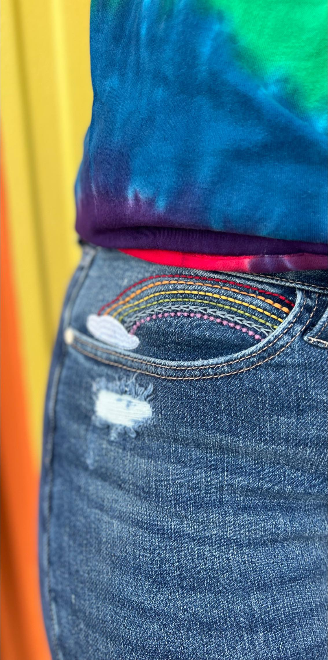 rainbow crop straight leg denim