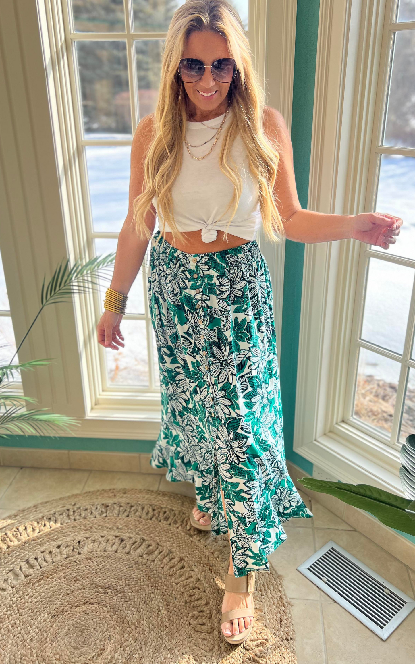 Floral Button Front Smocked Maxi Skirt - Final Sale