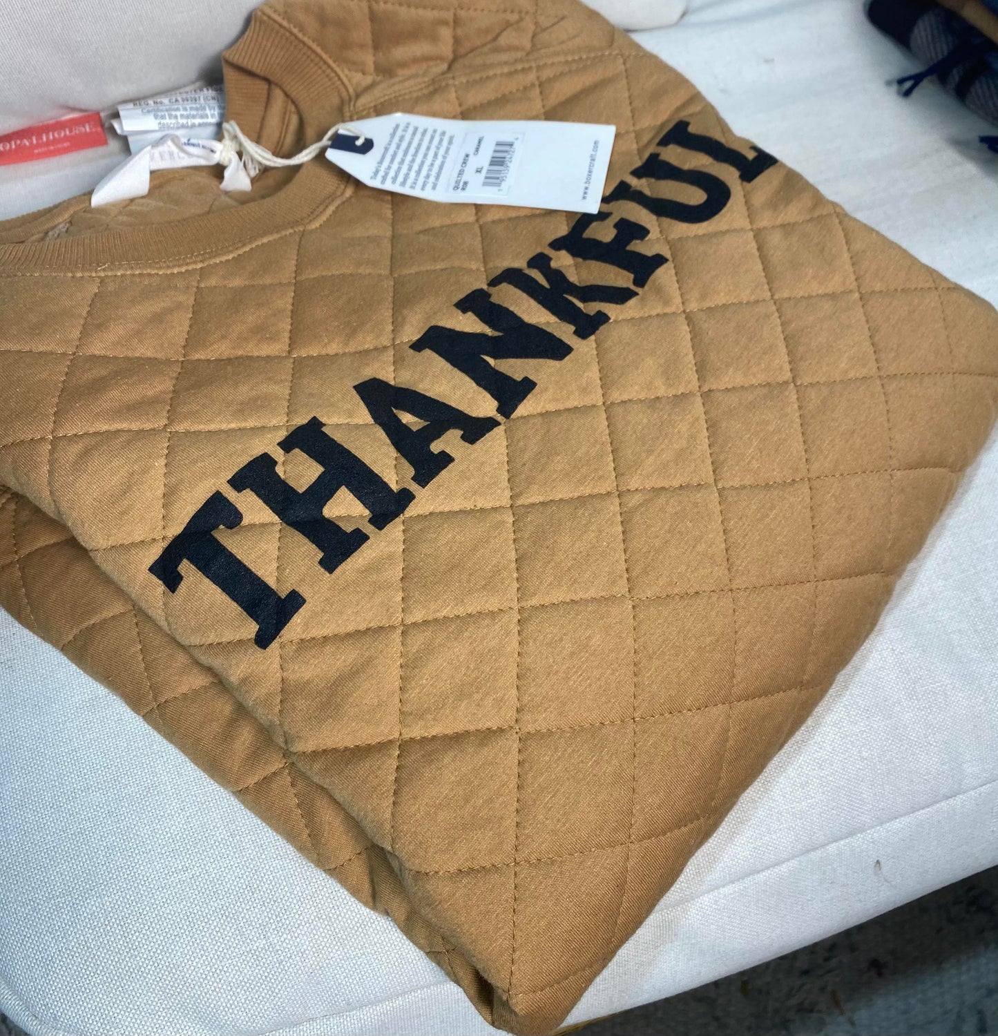 Thankful Quilted Sweatshirt - Caramel** - Final Sale