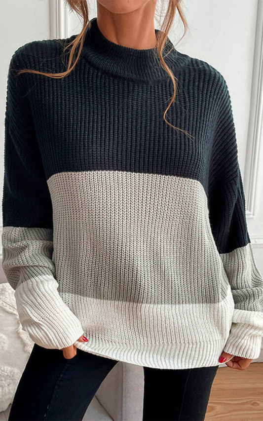 colorblock ribbed turtleneck