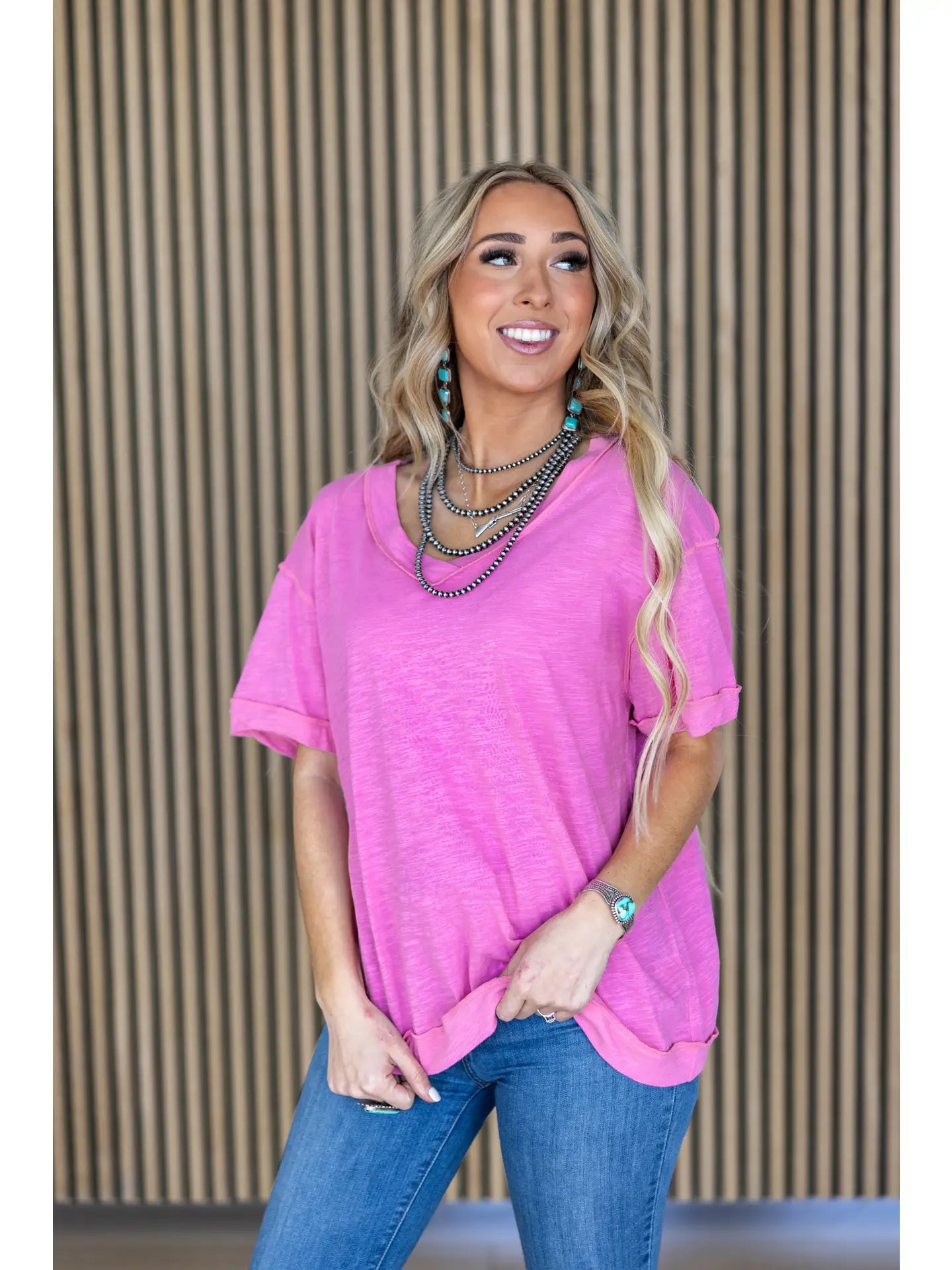 Raw Edge Detail Cotton V Neck Top *DEAL