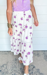 Lavender Floral Print Tiered Maxi Skirt | FINAL SALE