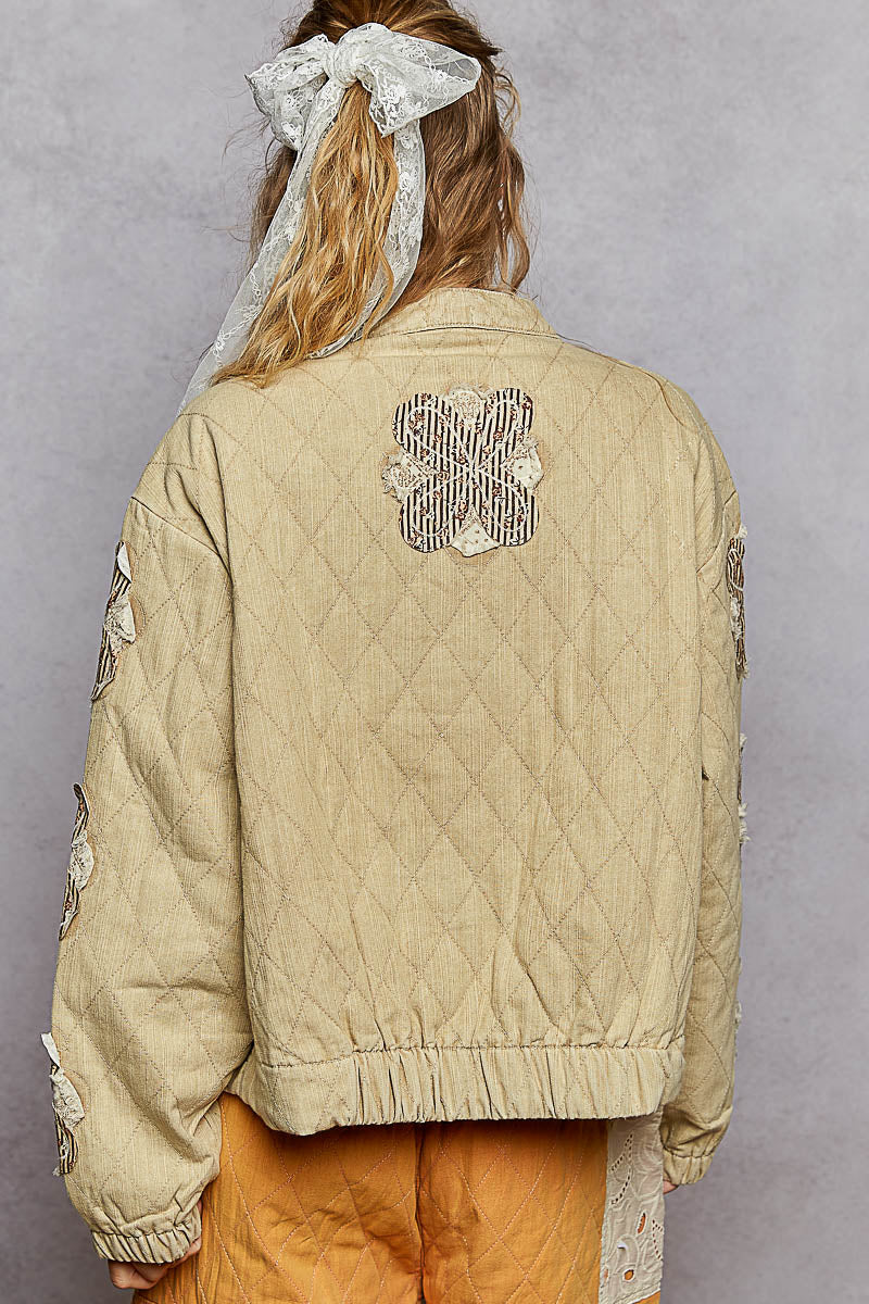 Balloon Sleeve Quilted Floral Patch Jacket | POL *30A SEPT PREORDER