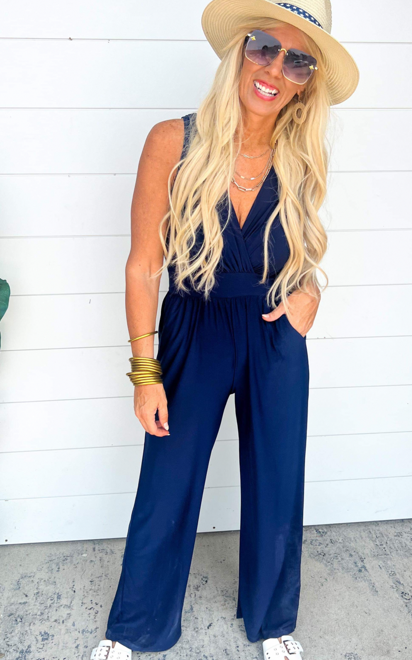 Navy V-Neck Jumpsuit