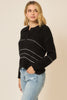 Black Button Up Knit Sweater With Contrast Stripes | COZY CO *30A SEPT PREORDER