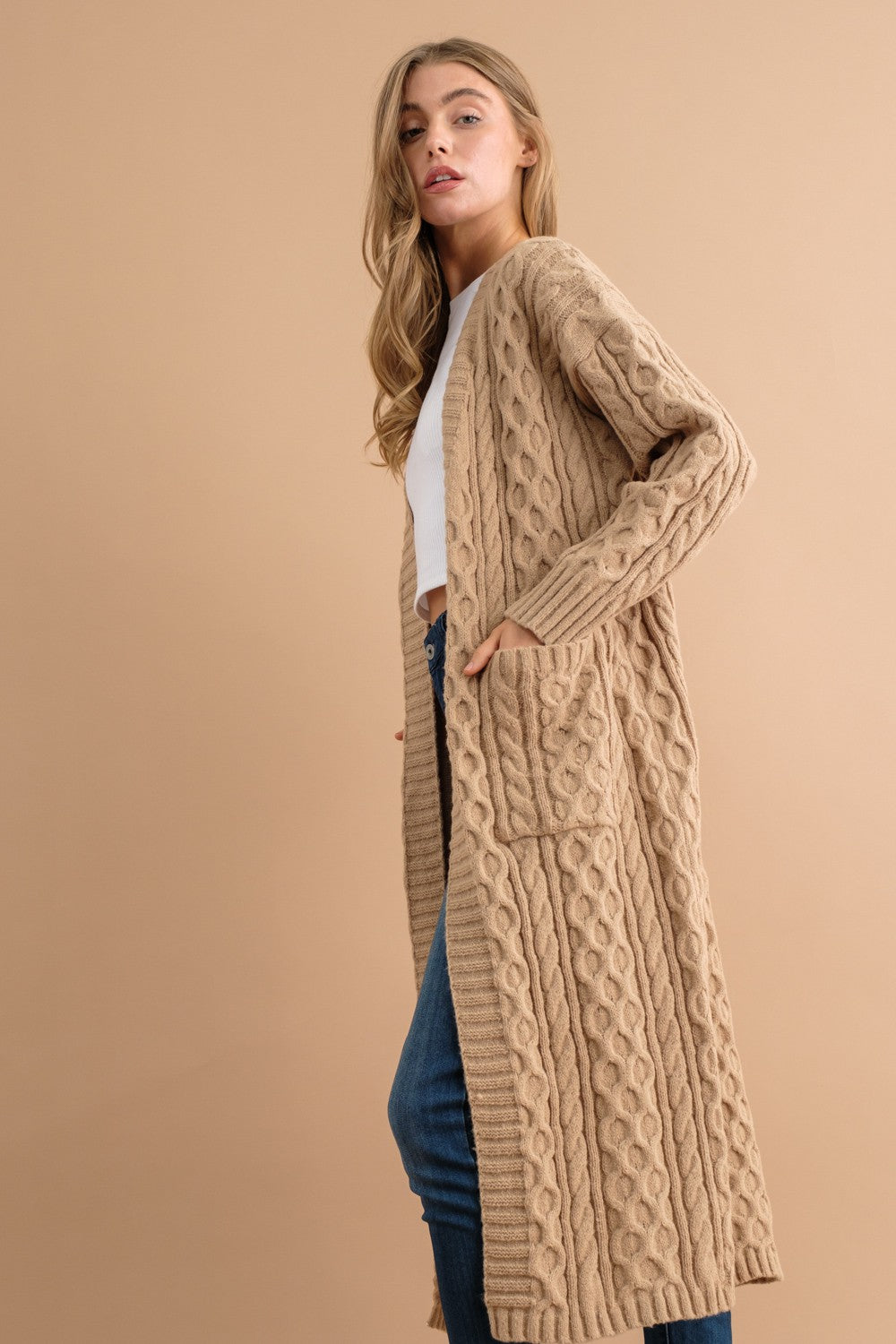 Taupe Knit Long Cardigan