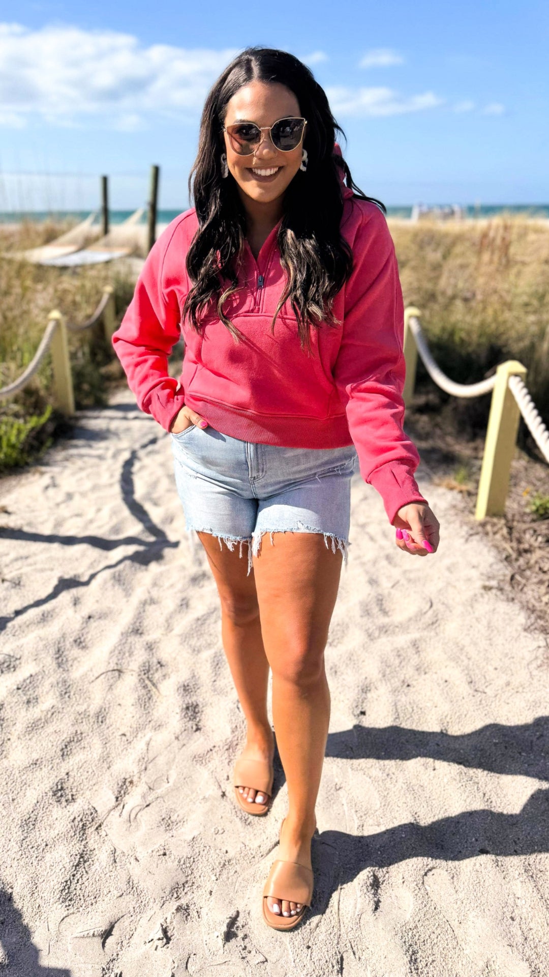 The Ava Bright Coral 1/2 Zip Mock Neck Sweatshirt by Salty Wave**DEAL-COUPON EXCLUDED