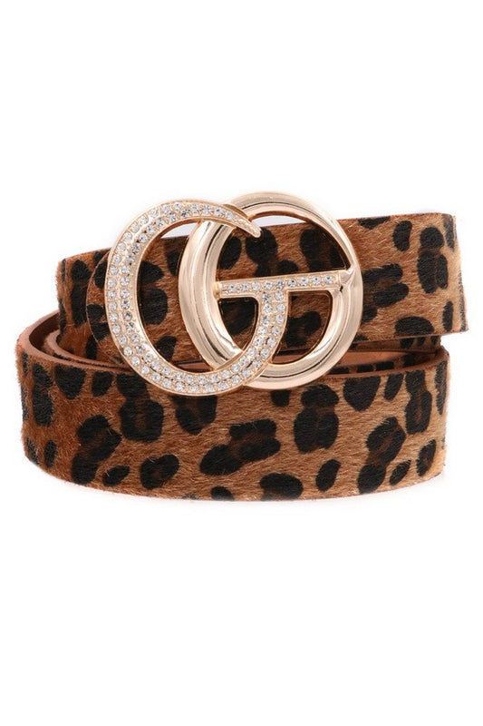 Rhinestone Buckle Leopard Belt