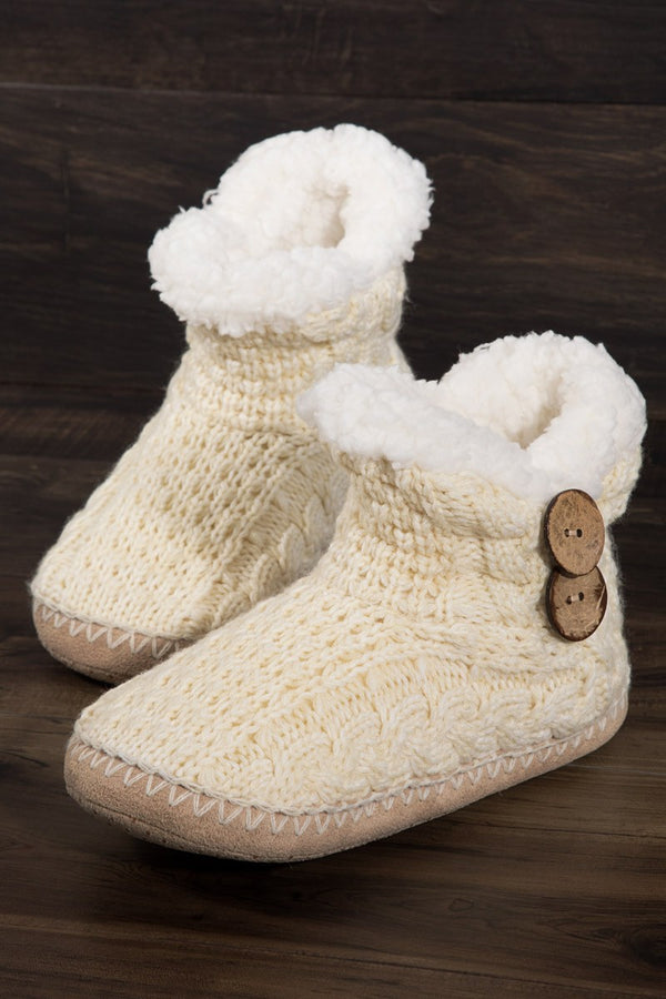 Oatmeal Hand Knitted Coconut Button Slippers - Final Sale