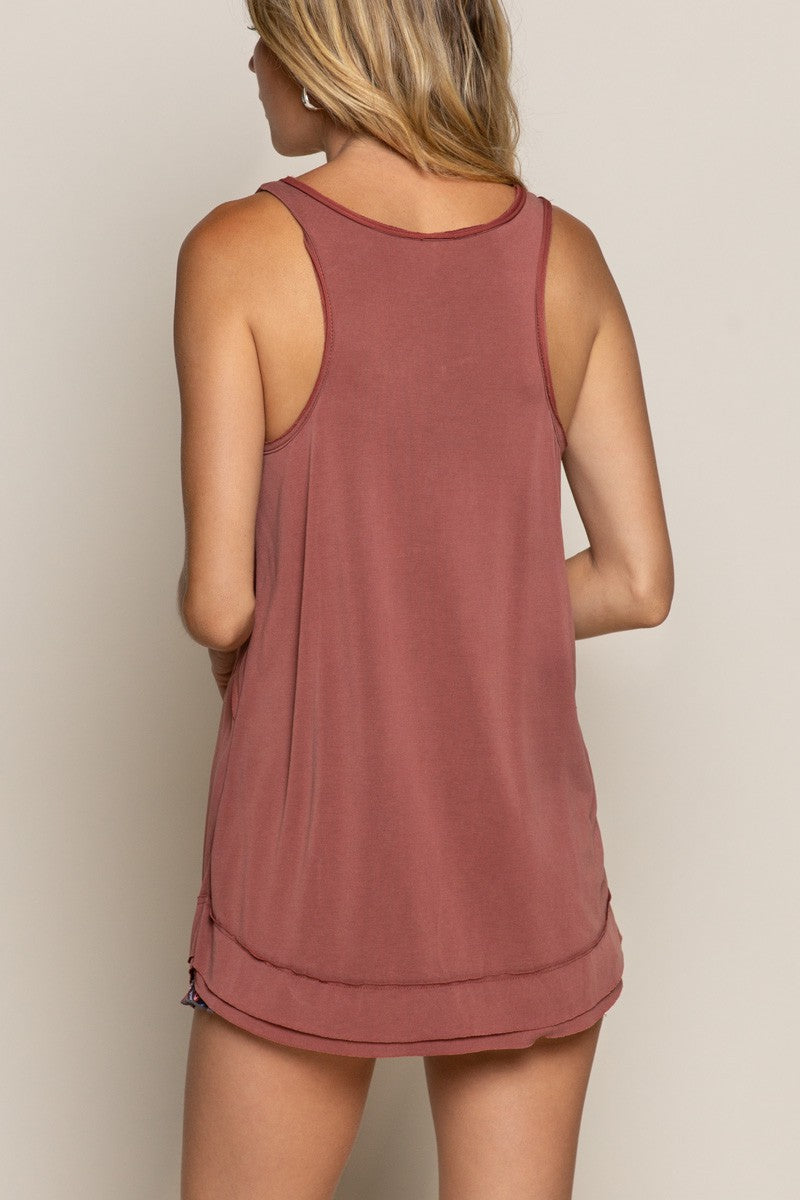 Scoop Neck Henley Casual Knit Tank Top - FINAL SALE