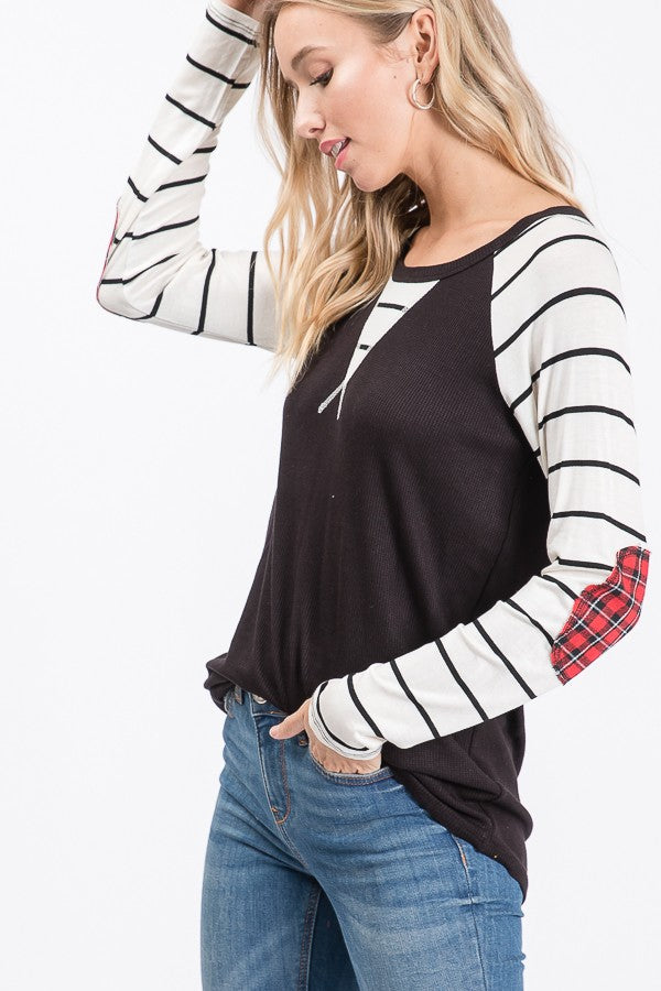 Tartan Plaid Stripe Contrast Top*DEAL - COUPON EXCLUDED*