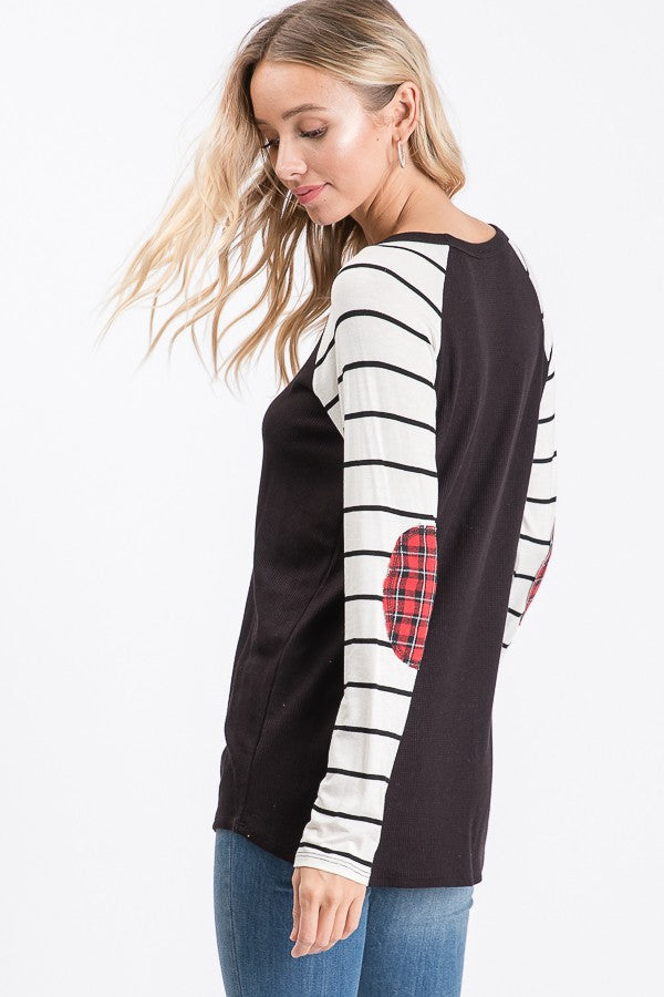 Tartan Plaid Stripe Contrast Top*DEAL - COUPON EXCLUDED*