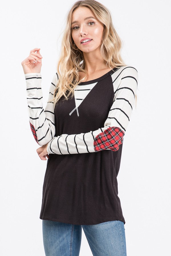 Tartan Plaid Stripe Contrast Top*DEAL - COUPON EXCLUDED*