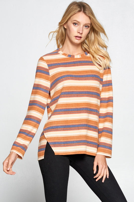 Rust Navy Multi Color Striped Top