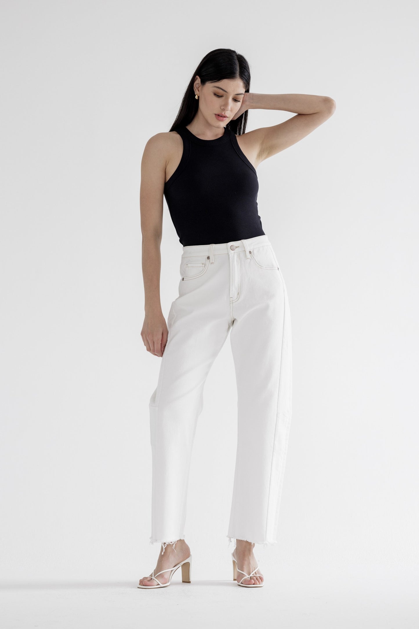 MICA | White Flour Super High Ankle Barrel-Leg Denim Jeans