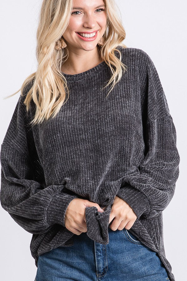 Charcoal Chenille Knit Sweater Top