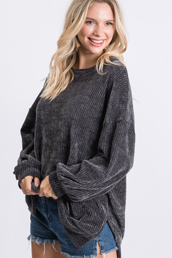 Charcoal Chenille Knit Sweater Top