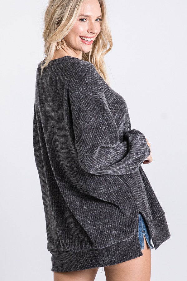 Charcoal Chenille Knit Sweater Top