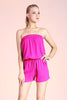 Solid Drop Waist Strapless Romper - Fuchsia