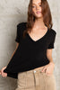 Loose Fit V-Neck Casual Knit Tee