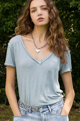 Loose Fit V-Neck Casual Knit Tee
